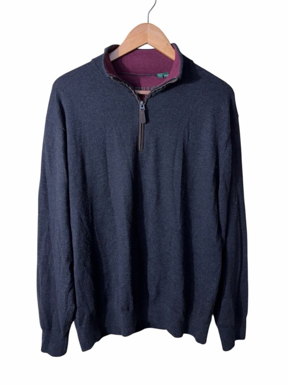 Orvis 100% Merino Wool Quarter Zip Sweater Navy Blue Size Large